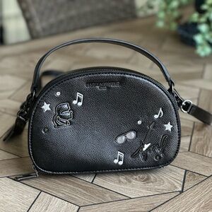 Karl Lagerfeld Textured Black Leather Crossbody Bag